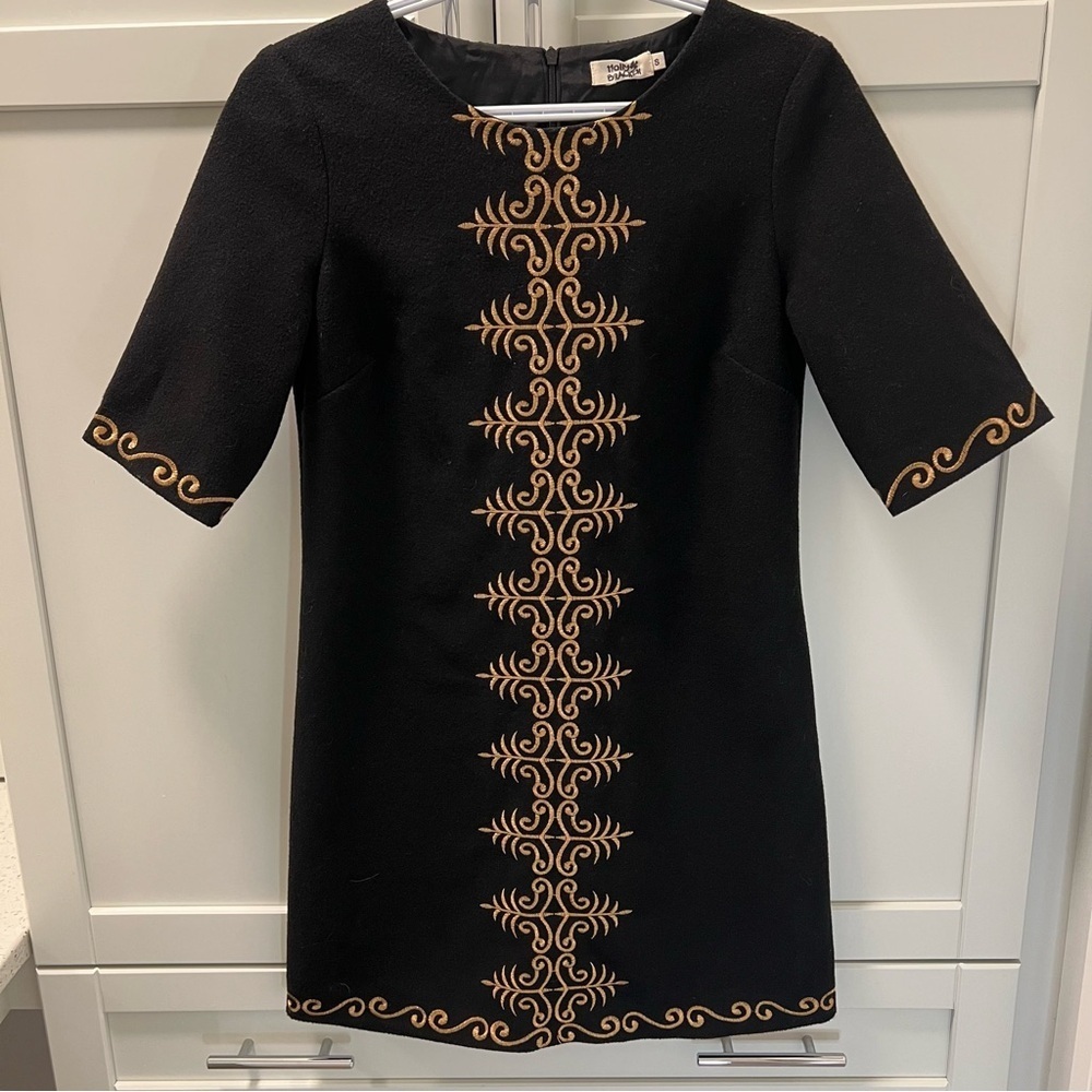 Elegant Holley Bracken Gold Embroidered Black Dress Women’s Size Small